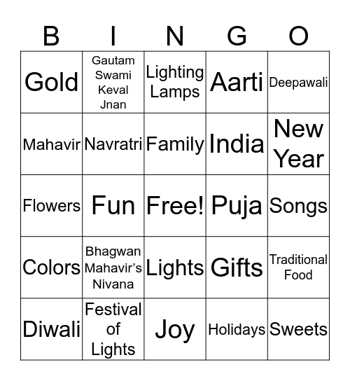 Diwali Bingo!! Bingo Card