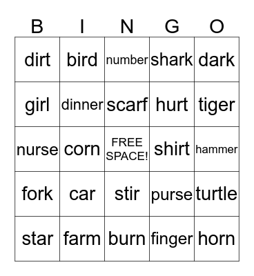 Bossy R Bingo Card