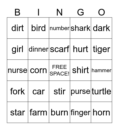 Bossy R Bingo Card