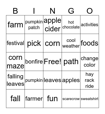 Fall Festivals Bingo Card