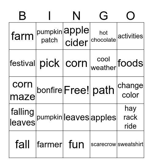 Fall Festivals Bingo Card