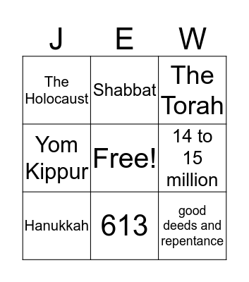 Judaism Bingo Card