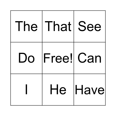 Sight Words Bingo Card