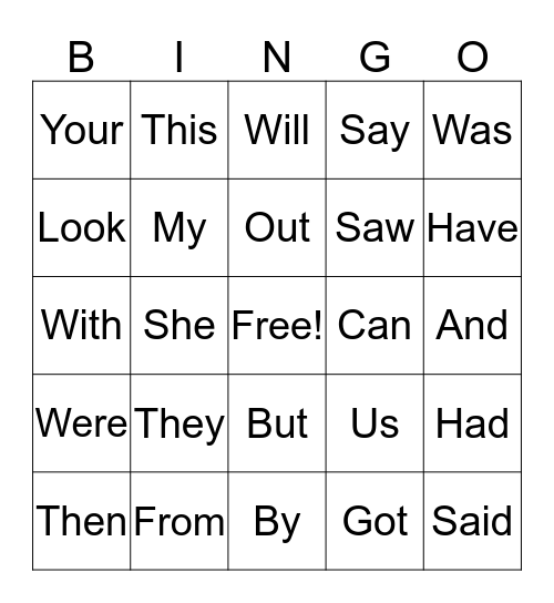 SNAP Word Bingo! Bingo Card