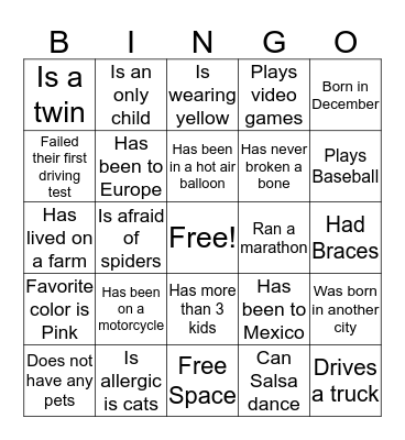 ICE BREAKER  Bingo Card