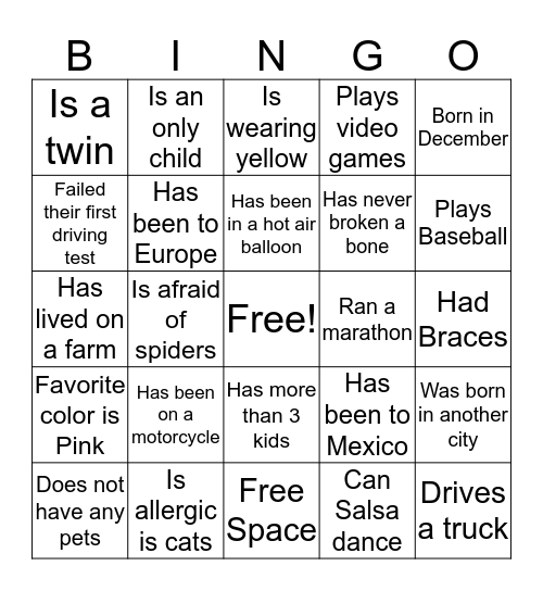 ICE BREAKER  Bingo Card