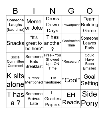 E C K Bingo Card