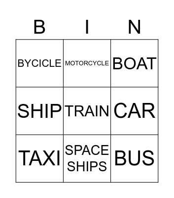 TRANSPORTS Bingo Card