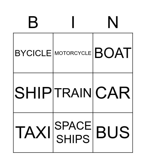 TRANSPORTS Bingo Card