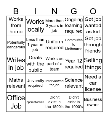 Job Bingo Card