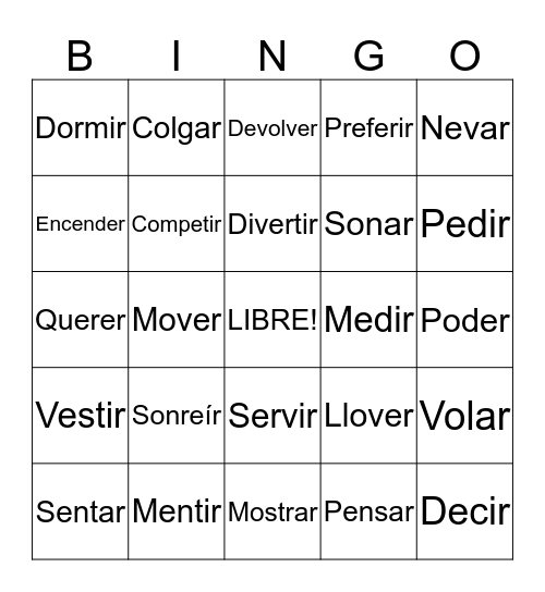 Stem-Changing Verbs Bingo Card