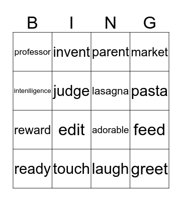 Garfield Vocabulary Bingo Card