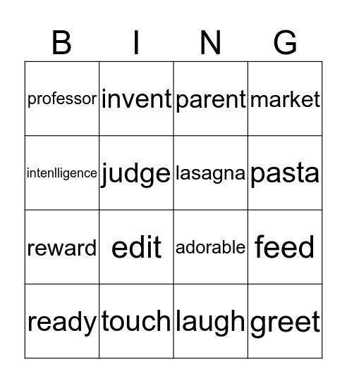 Garfield Vocabulary Bingo Card