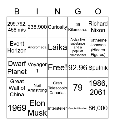 Space Bingo Card