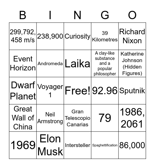 Space Bingo Card