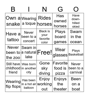 ICE BREAKER  Bingo Card