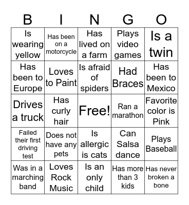 ICE BREAKER  Bingo Card