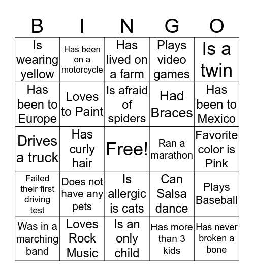 ICE BREAKER  Bingo Card