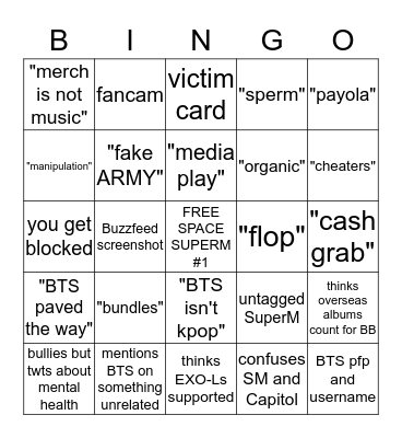 SuperM Anti Bingo Card