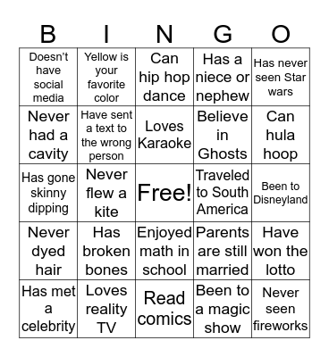 ICE BREAKER  Bingo Card