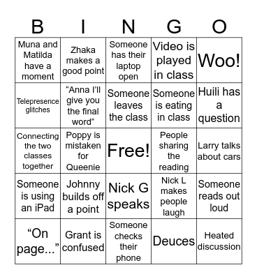 T/Thr Bingo Card