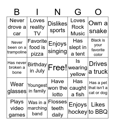 ICE BREAKER  Bingo Card