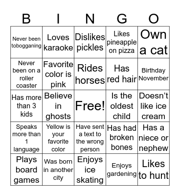 ICE BREAKER  Bingo Card