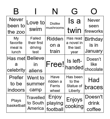 ICE BREAKER  Bingo Card