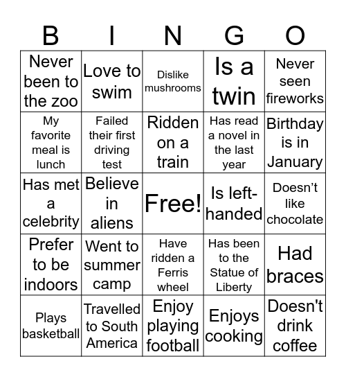 ICE BREAKER  Bingo Card