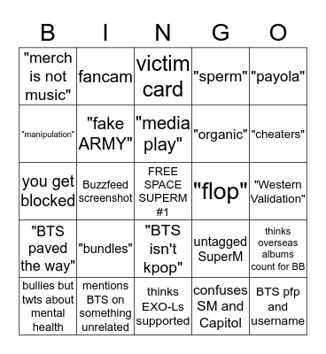 SuperM Anti Bingo Card