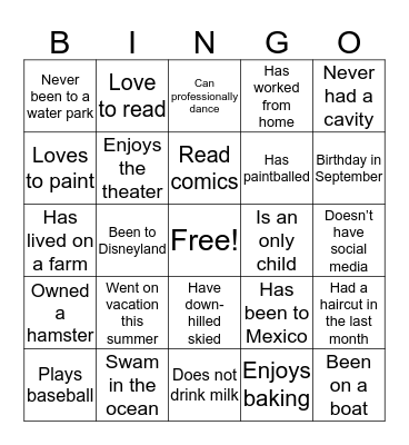 ICE BREAKER  Bingo Card