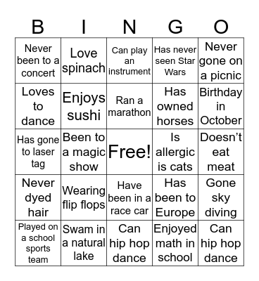 ICE BREAKER  Bingo Card