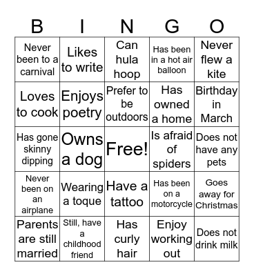 ICE BREAKER  Bingo Card