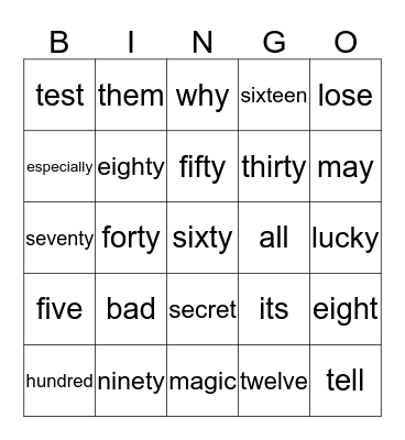 Unit 2 Bingo Card