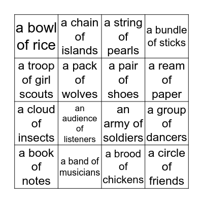 Collective Nouns Bingo Card