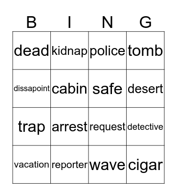 Tintin Vocabulary Bingo Card