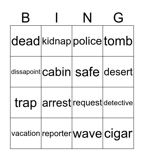 Tintin Vocabulary Bingo Card