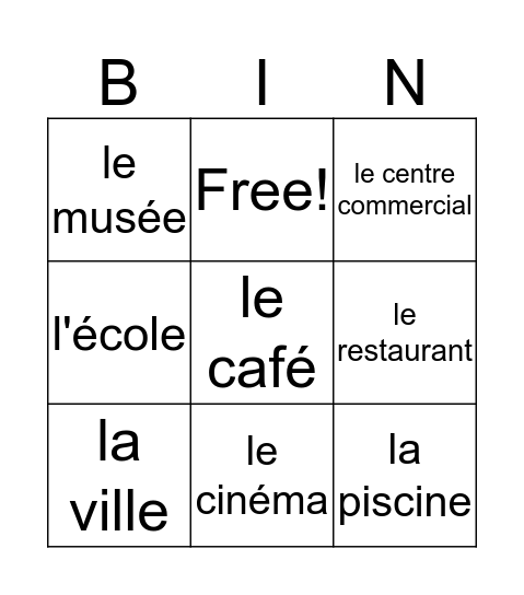 En ville Bingo Card