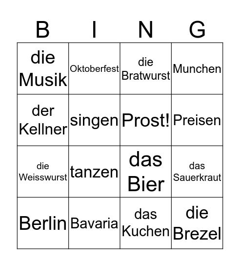 Oktoberfest Bingo Card