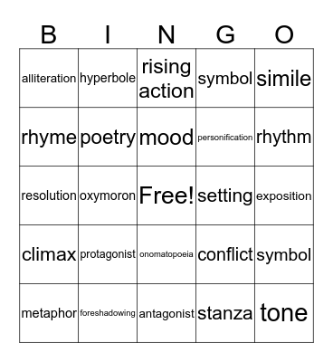 Literary Elements Bingo Card