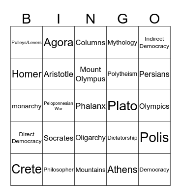 ANCIENT GREECE Bingo Card