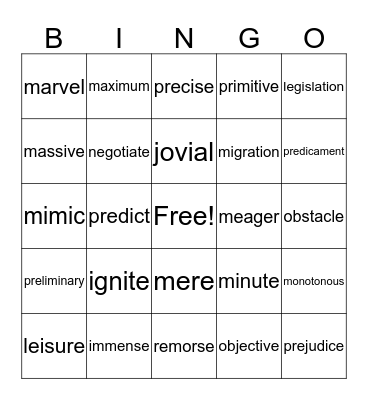 Vocab Bingo Card