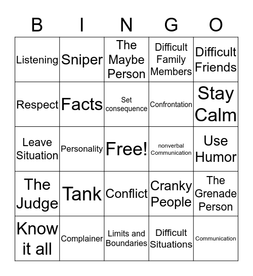 Dealing with Difficult People BINGO Card