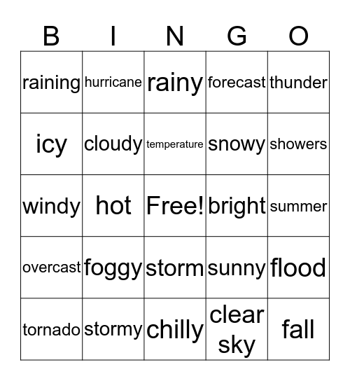 Weather Bingo Card