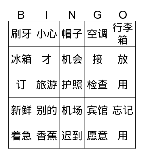 LoginChinese3（1-3.1） Bingo Card