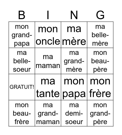 Famille Bingo Card