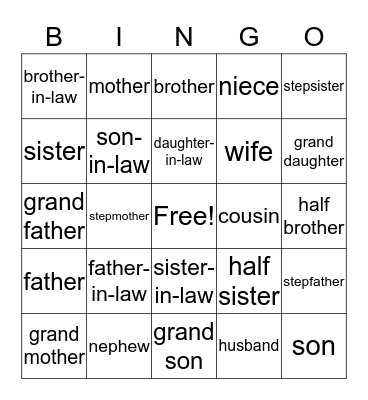 Family Bingo Card