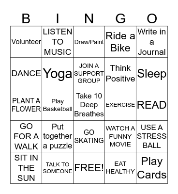 Coping Skills Bingo Card
