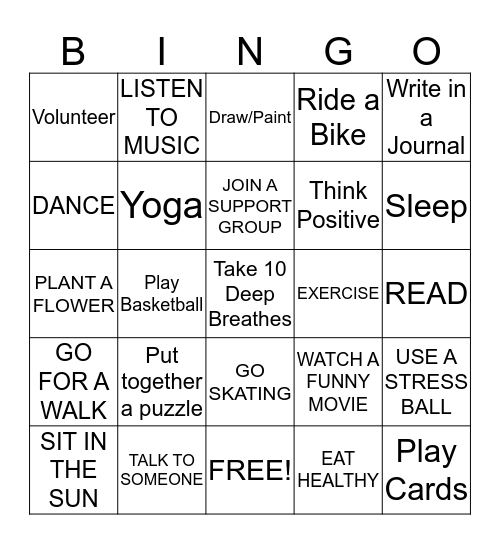 Coping Skills Bingo Card