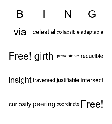 Vocabulary and Suffix  Bingo Card